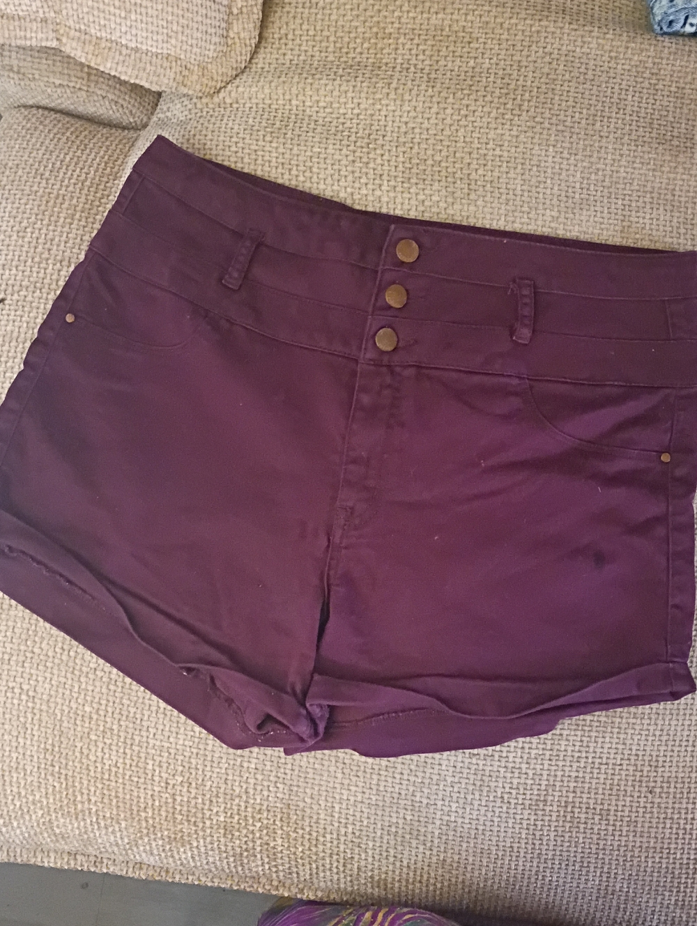 refuge High-Waist Plum Purple Shorts with Triple Button